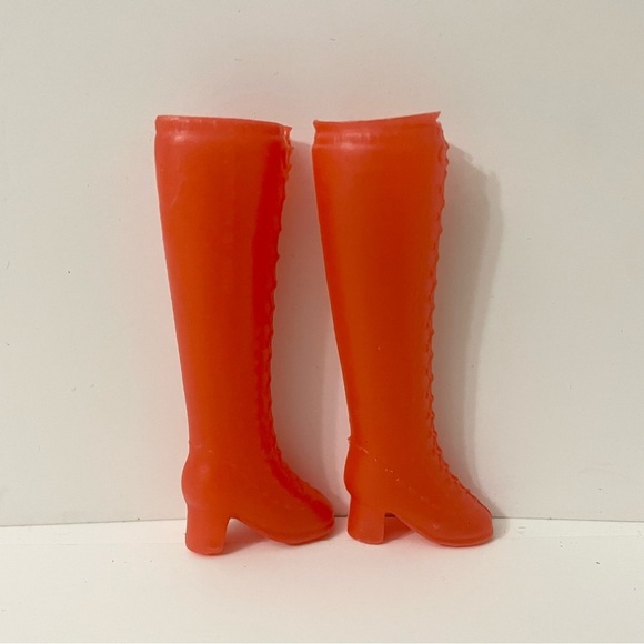 Vintage Barbie Mod Era Gogo Faux Lace Up Red boots 1 Pair Hong Kong - Picture 8 of 15